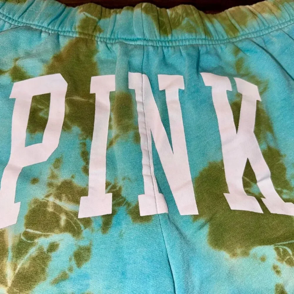 Pink Victoria's Secret Blue And Brown Tie Dye Fleece Shorts Size M
